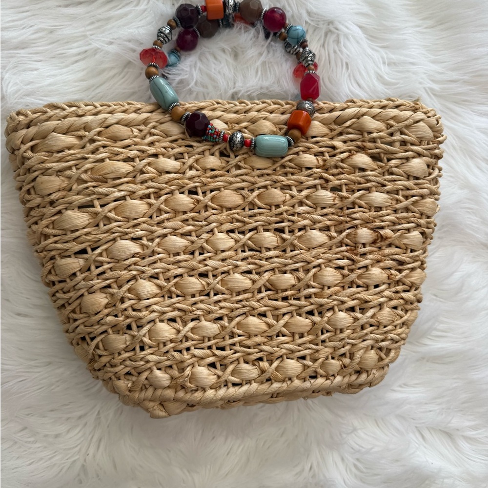 Capelli Straworld bag  Elegant Woven Tote with Beaded Handle